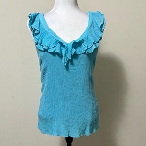 NWOT the Impeccable Pig Soft Turquoise Stretch Crinkles w Ruffles Tank Top L